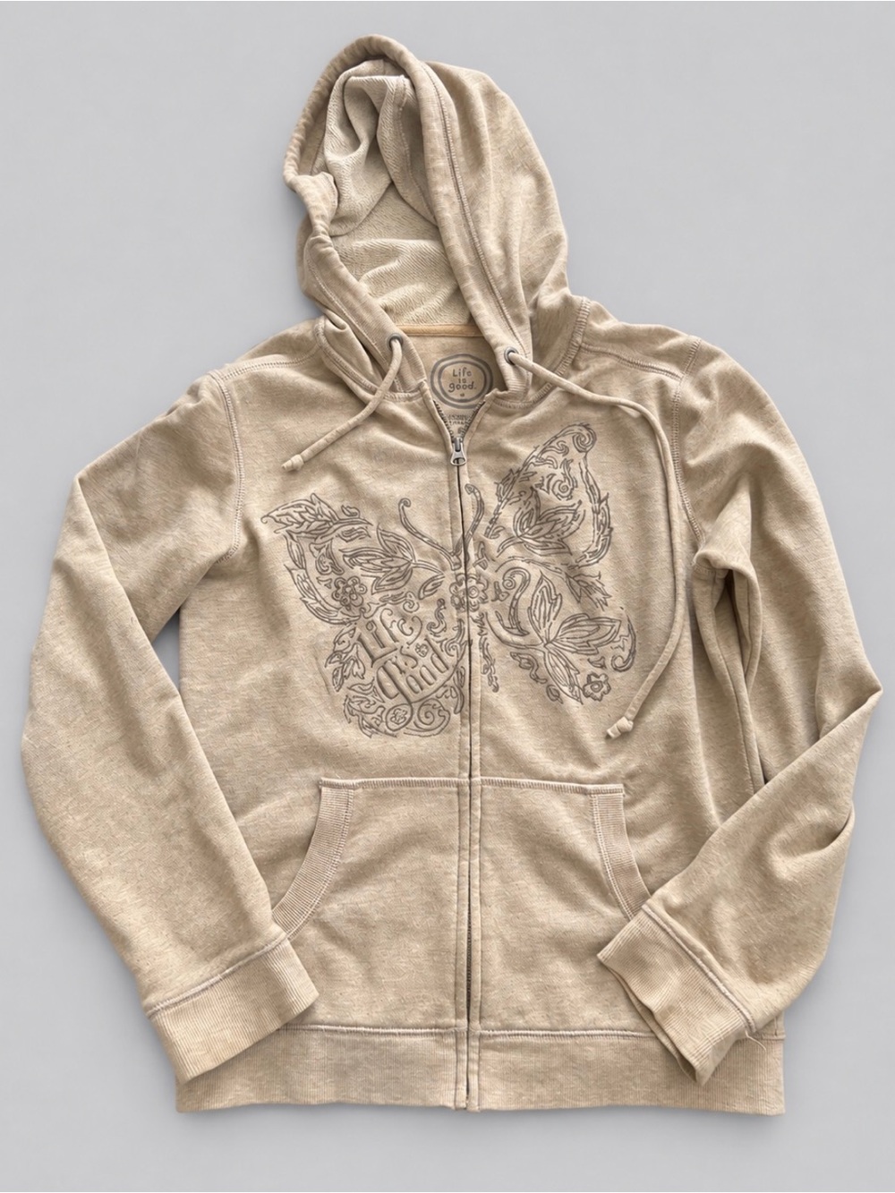 Y2K Life Is Good Embroidered Butterfly Hoodie XS